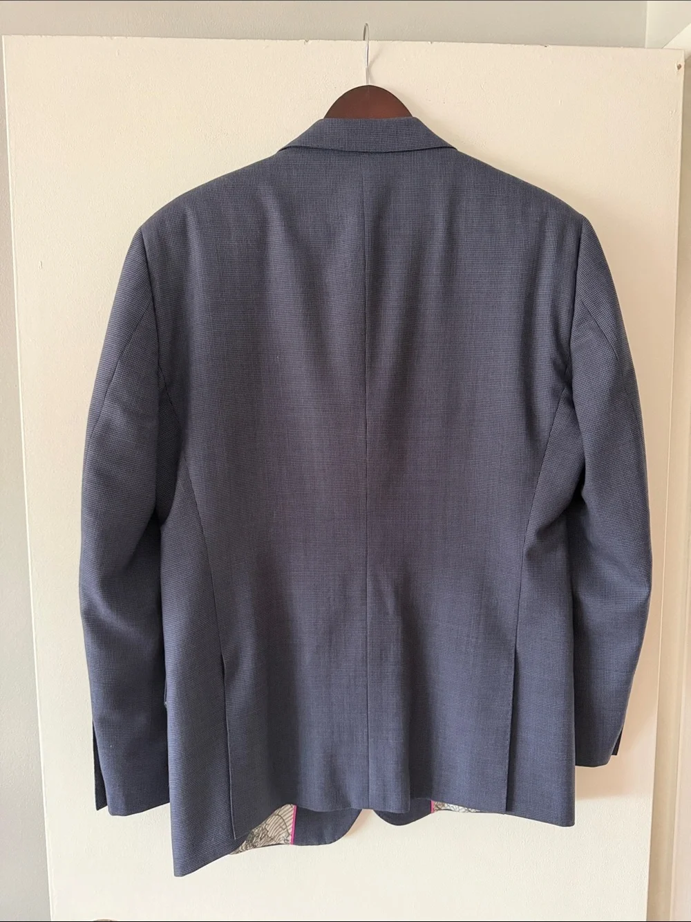 Alton Lane Men's 100% Wool 2-Piece Suit Blue Micro-Check 42R 38x29 W/Garment Bag